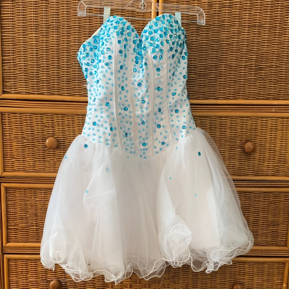 Charming White and Blue Kids Dance Costume